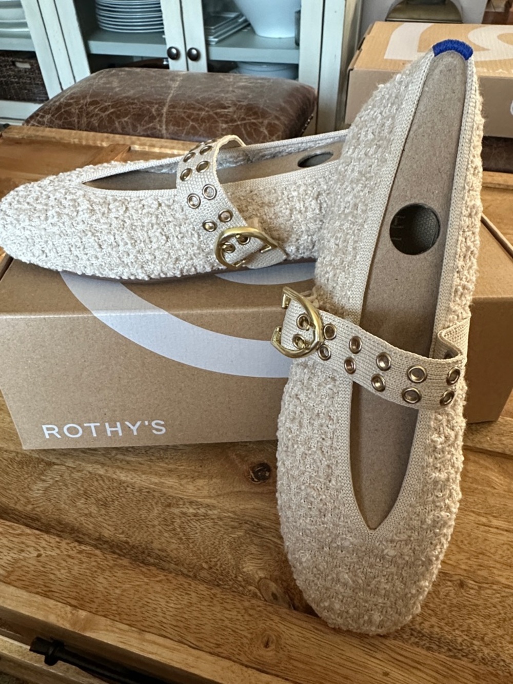 Rothy's Cream Pearl Bouclé Mary Jane Flats 7.5